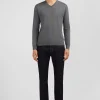 Pull gris à Col V en coton
