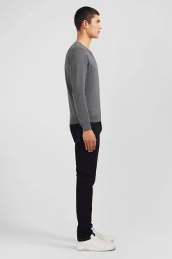 Pull gris à Col V en coton