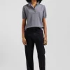 Pull manches courtes à col polo en laine gris foncé coupe Regular