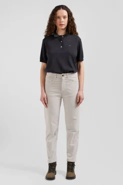 Pull manches courtes à col polo en laine gris anthracite coupe Regular