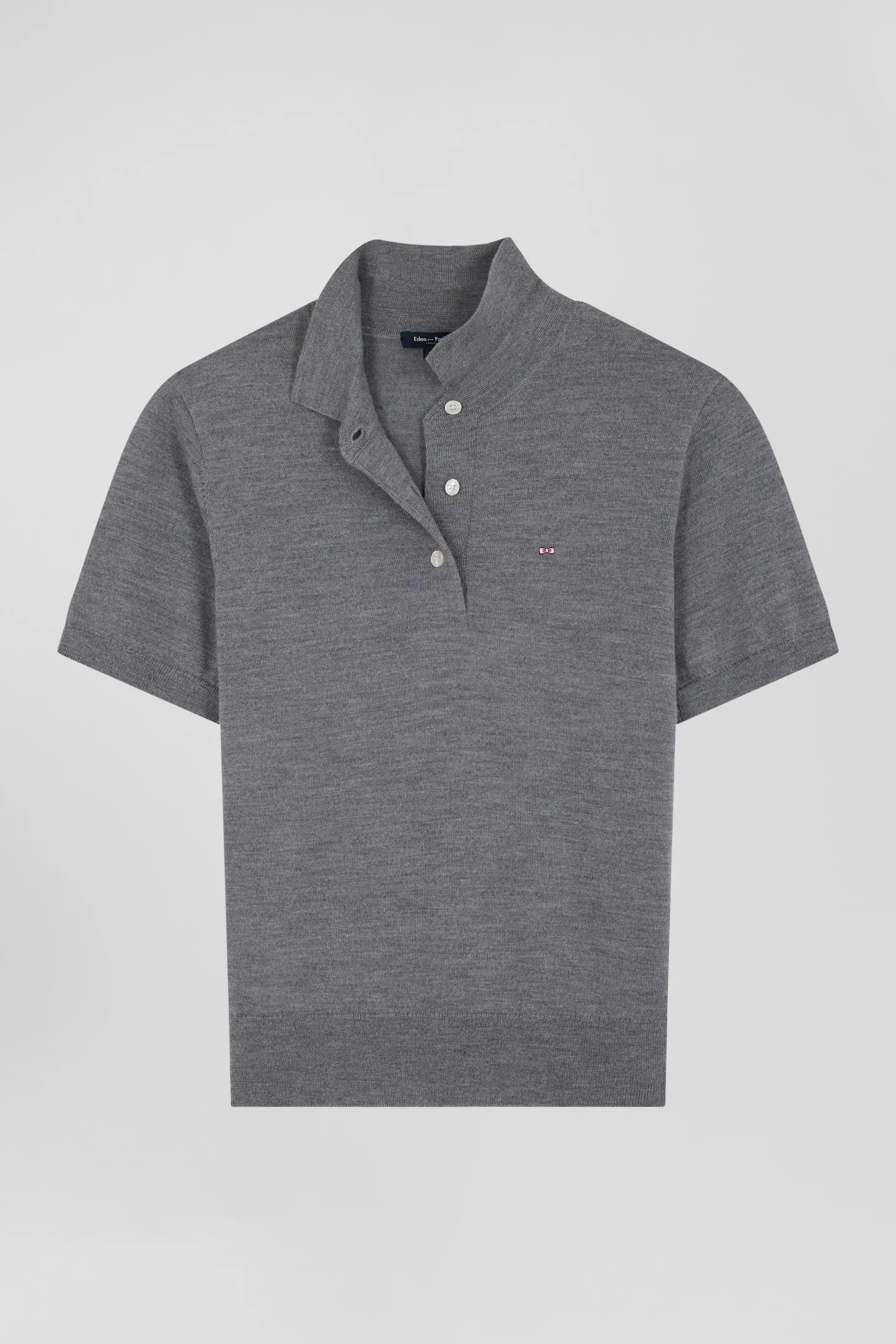 Pull manches courtes à col polo en laine gris foncé coupe Regular