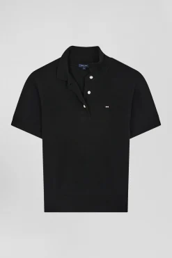 Pull manches courtes à col polo en laine noir coupe Regular