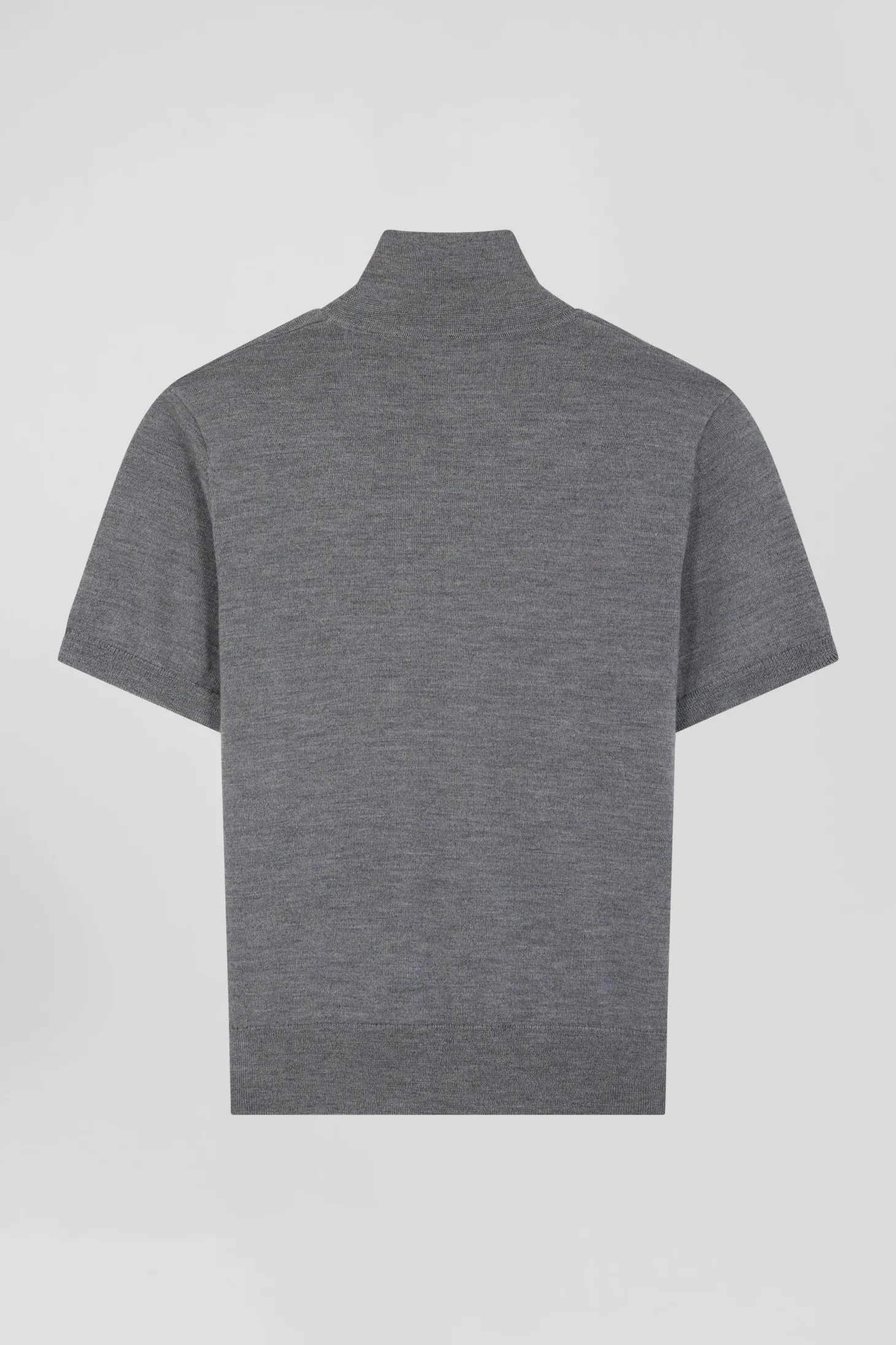 Pull manches courtes à col polo en laine gris foncé coupe Regular