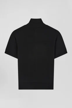 Pull manches courtes à col polo en laine noir coupe Regular