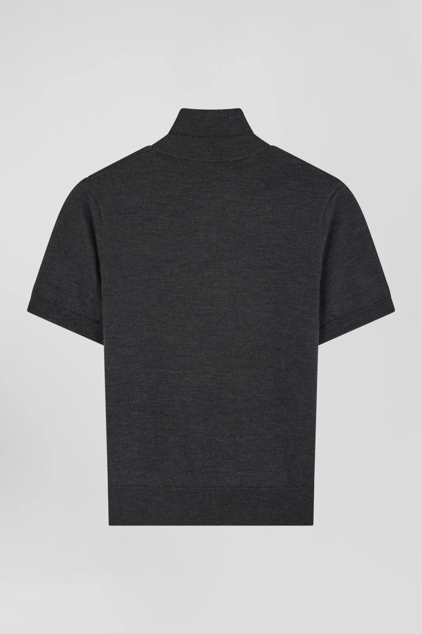 Pull manches courtes à col polo en laine gris anthracite coupe Regular