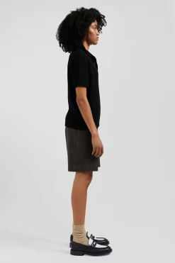 Pull manches courtes à col polo en laine noir coupe Regular