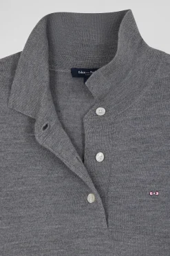 Pull manches courtes à col polo en laine gris foncé coupe Regular