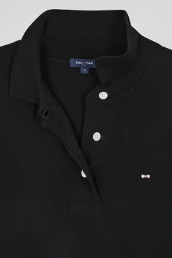 Pull manches courtes à col polo en laine noir coupe Regular