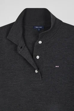 Pull manches courtes à col polo en laine gris anthracite coupe Regular