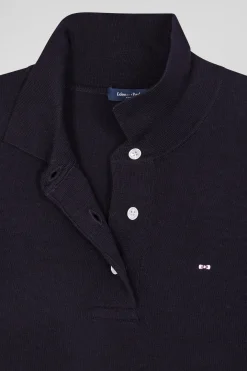 Pull manches courtes à col polo en laine bleu marine coupe Regular