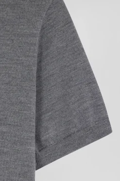 Pull manches courtes à col polo en laine gris foncé coupe Regular