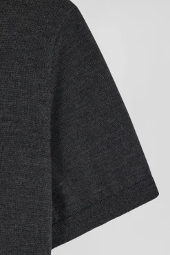 Pull manches courtes à col polo en laine gris anthracite coupe Regular