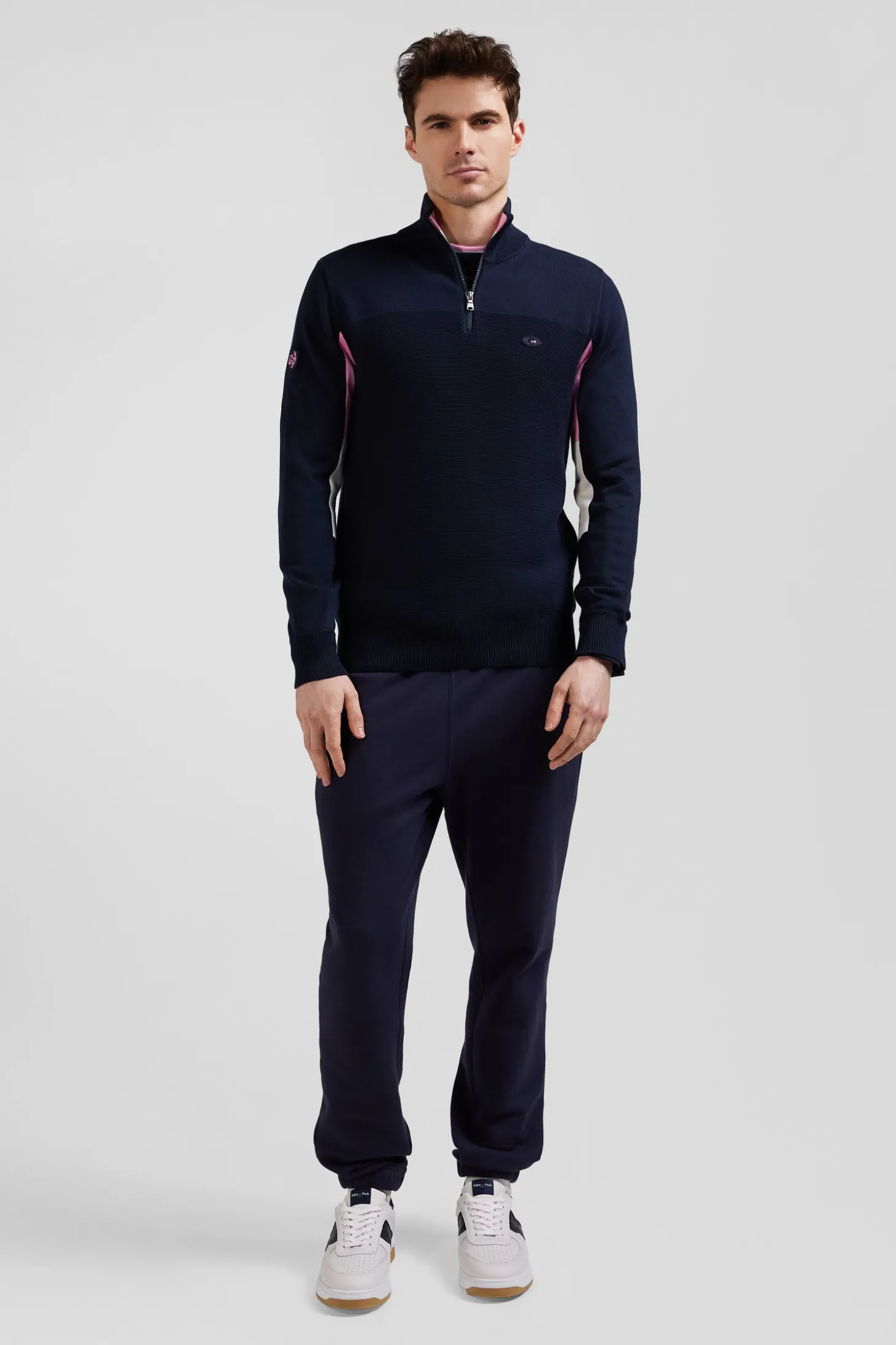 Pull zippé en coton bleu marine XV de France coupe Regular