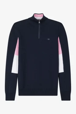 Pull zippé en coton bleu marine XV de France coupe Regular