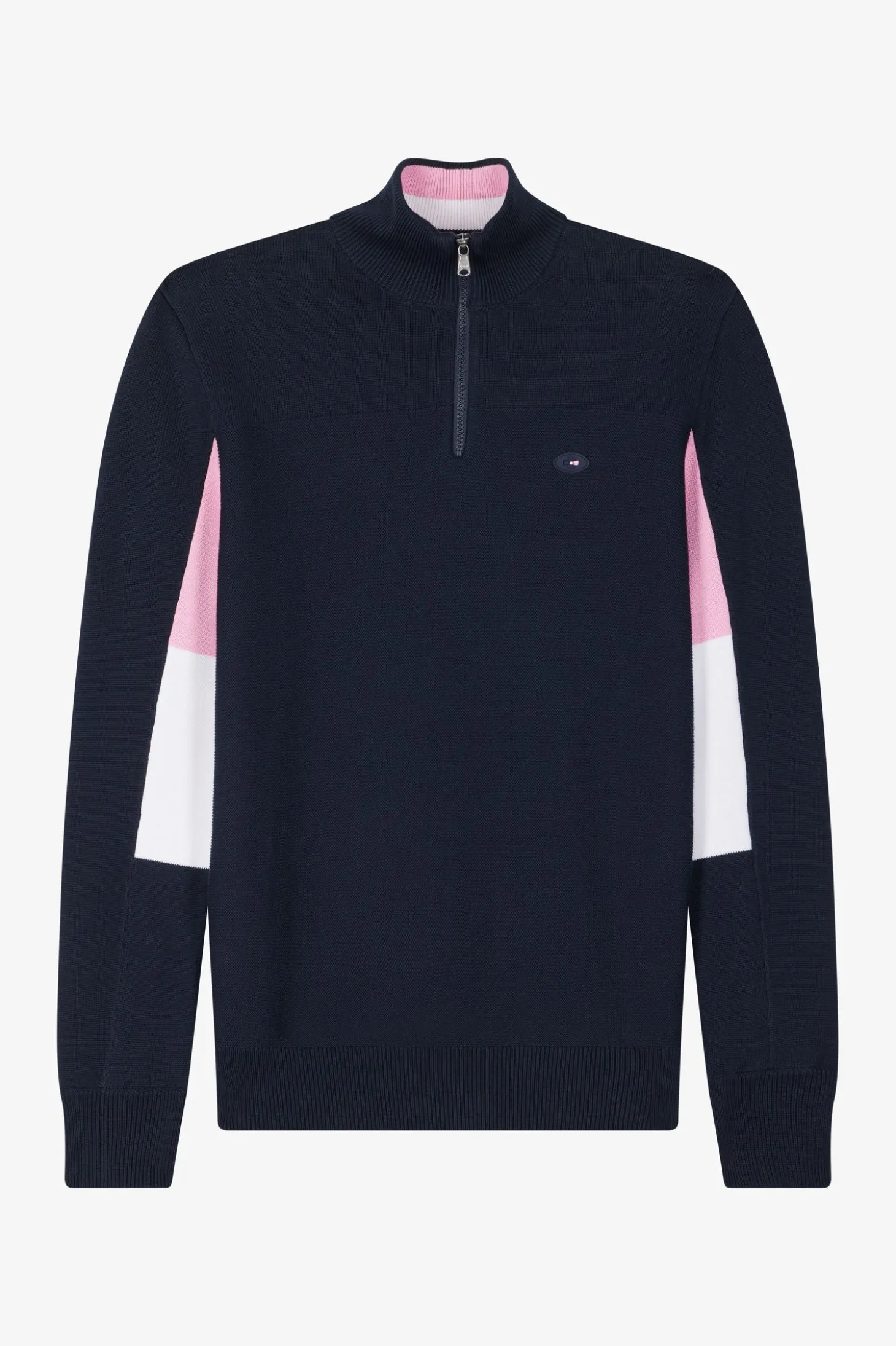 Pull zippé en coton bleu marine XV de France coupe Regular