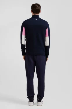 Pull zippé en coton bleu marine XV de France coupe Regular
