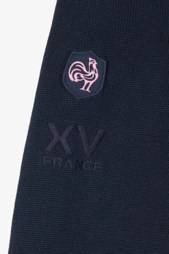 Pull zippé en coton bleu marine XV de France coupe Regular
