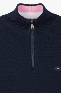 Pull zippé en coton bleu marine XV de France coupe Regular