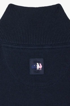 Pull zippé en coton bleu marine XV de France coupe Regular