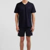 Pyjama court en coton short à micro-motifs bleu marine