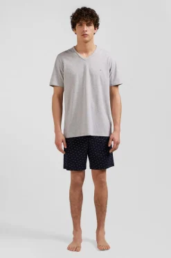 Pyjama court en coton short à micro-motifs gris