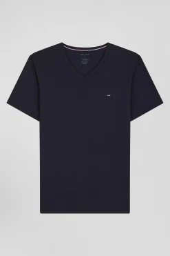 Pyjama court en coton short à micro-motifs bleu marine