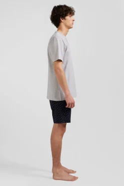 Pyjama court en coton short à micro-motifs gris
