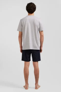 Pyjama court en coton short à micro-motifs gris