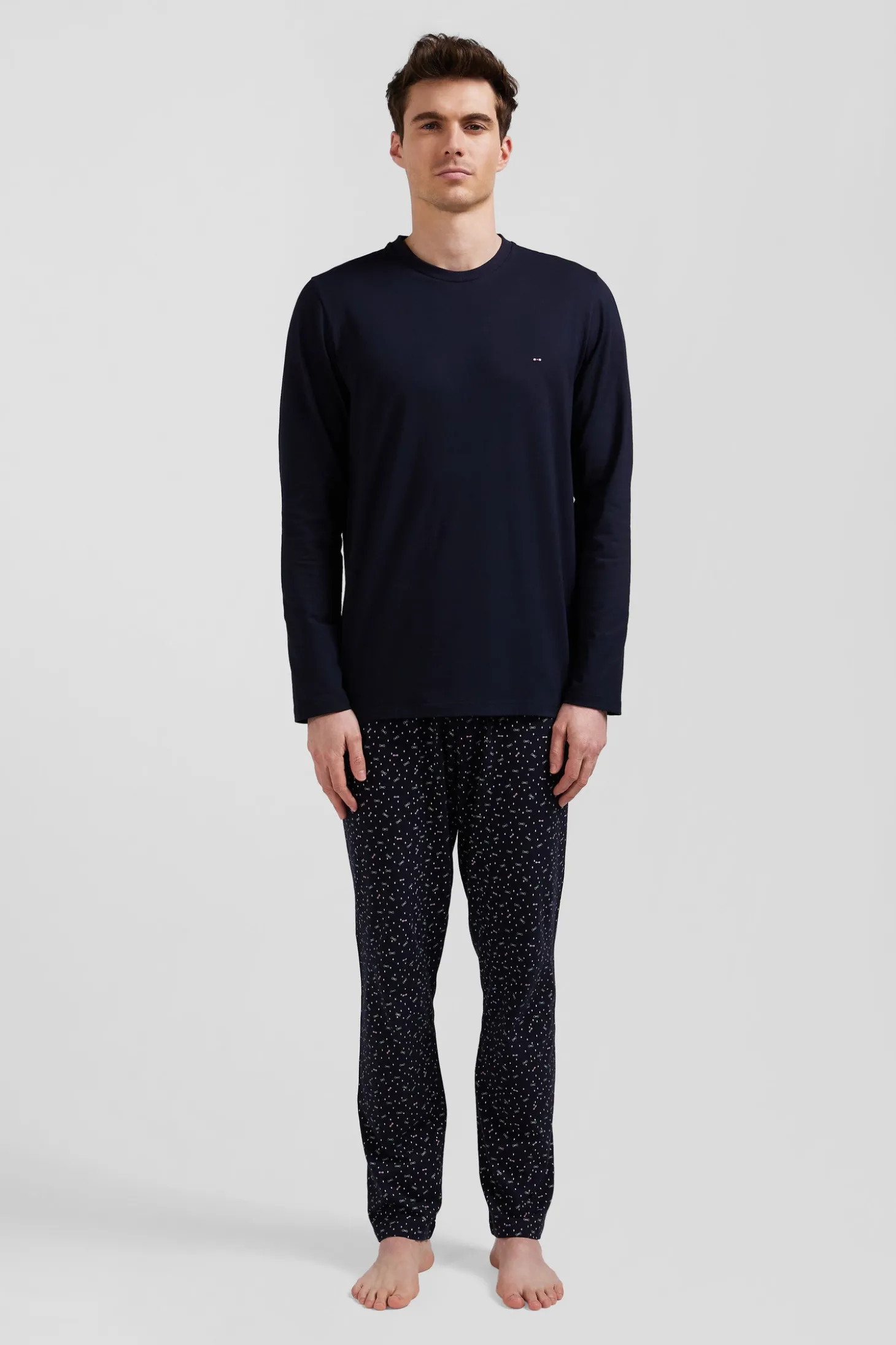 Pyjama long en coton bleu marine
