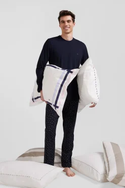 Pyjama long en coton bleu marine