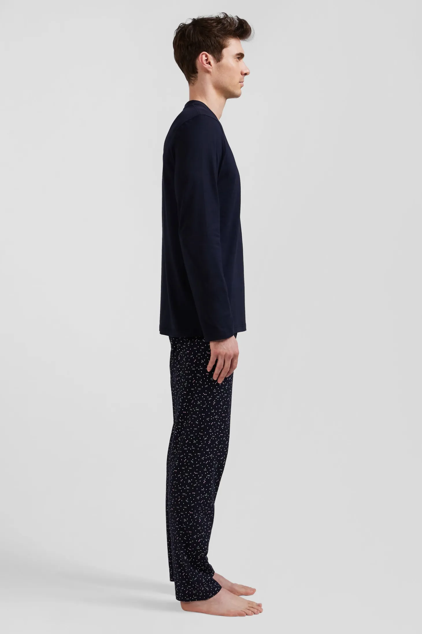 Pyjama long en coton bleu marine
