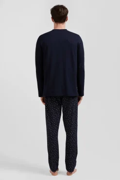 Pyjama long en coton bleu marine