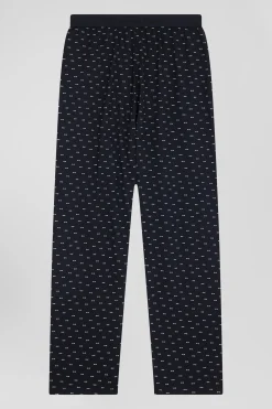 Pyjama long en coton bleu foncé pantalon à micromotifs nœuds papillon