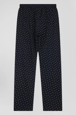Pyjama long en coton bleu foncé pantalon à micromotifs nœuds papillon