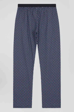 Pyjama long en coton marine pantalon à carreaux