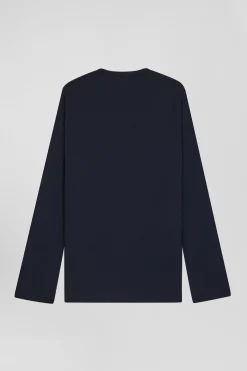 Pyjama long en coton marine pantalon à carreaux