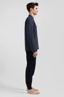 Pyjama long en coton mélangé bleu marine
