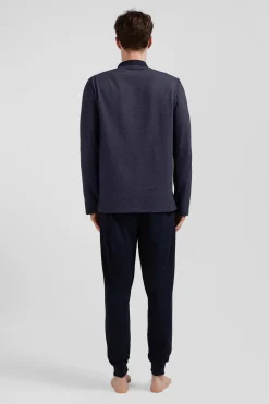 Pyjama long en coton mélangé bleu marine