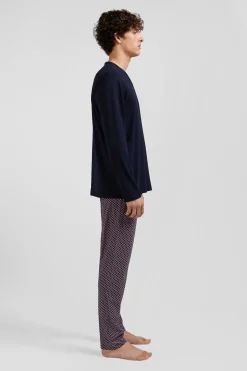 Pyjama long en coton rose pantalon à micromotifs nœuds papillon