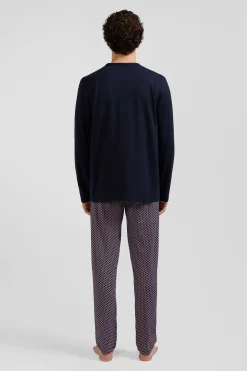 Pyjama long en coton rose pantalon à micromotifs nœuds papillon