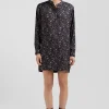 Robe chemise en lyocell noir à imprimé floral