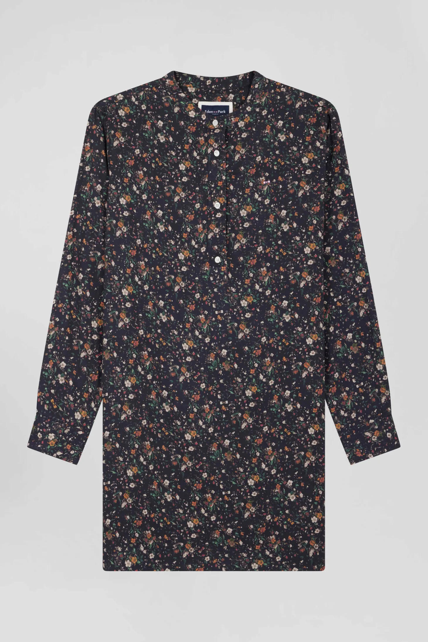 Robe chemise en lyocell noir à imprimé floral