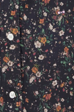 Robe chemise en lyocell noir à imprimé floral