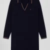 Robe col chemise en laine et coton bleu marine coupe Relaxed