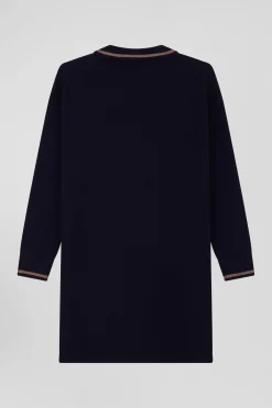 Robe col chemise en laine et coton bleu marine coupe Relaxed