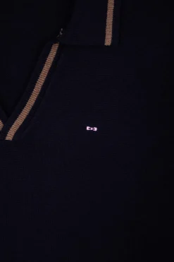 Robe col chemise en laine et coton bleu marine coupe Relaxed