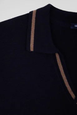 Robe col chemise en laine et coton bleu marine coupe Relaxed
