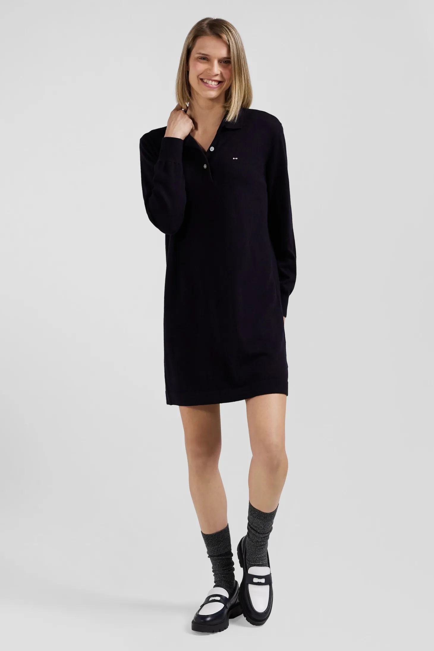 Robe col maillot en laine bleu marine coupe Regular