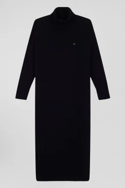 Robe col roulé en laine et coton noire coupe Relaxed