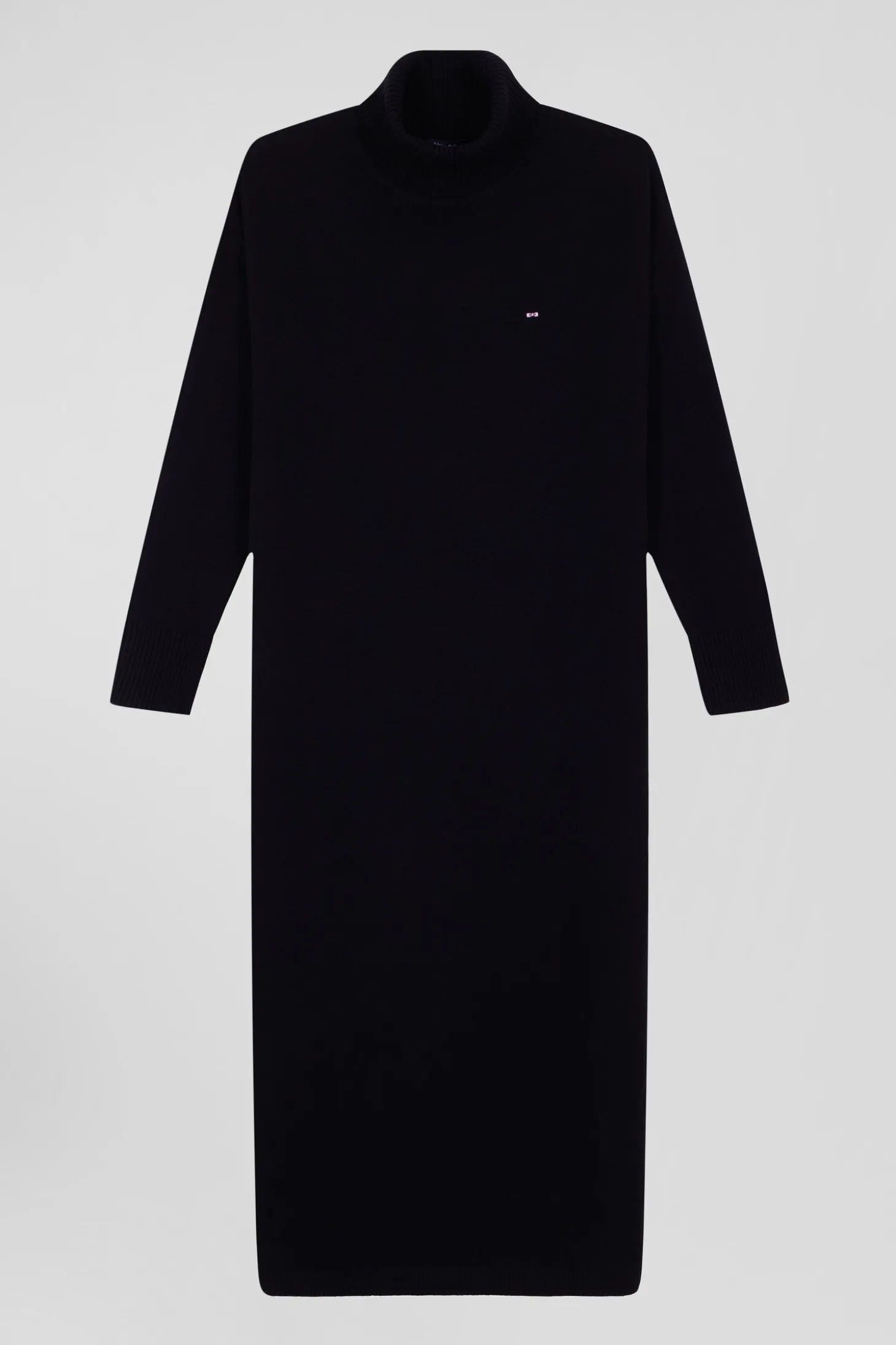 Robe col roulé en laine et coton noire coupe Relaxed